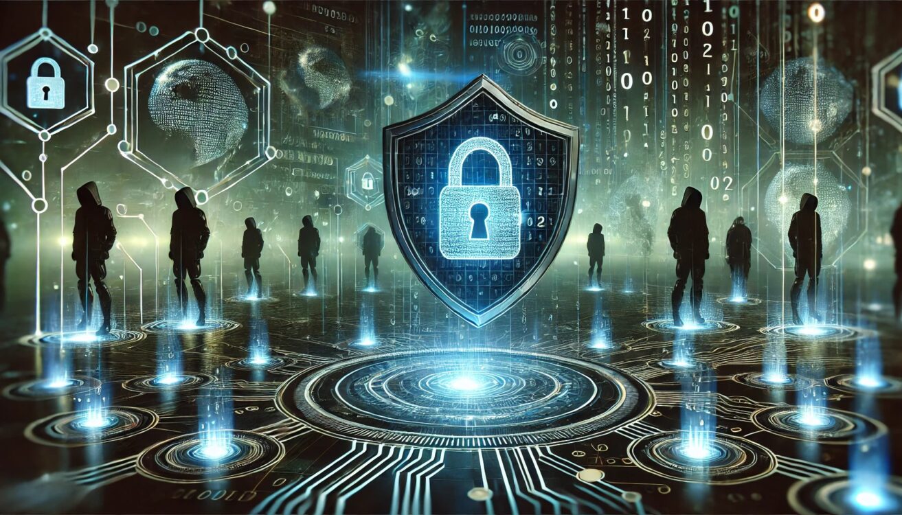 image representing the futuristic cybersecurity concept discussed in the essay. It highlights the balance between digital protection and emerging threats.